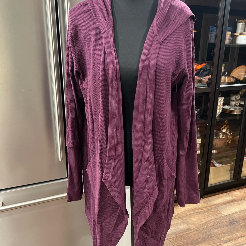 Purple Hooded Women's Thermal Cardigan